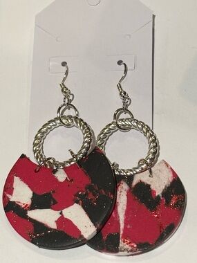 Abstract Red and Black Dangle Earrings
